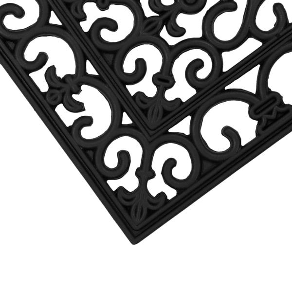 JVL Lexi Wrought Iron Effect Rubber Step Mat, Black, 25x75cm - Set of 2