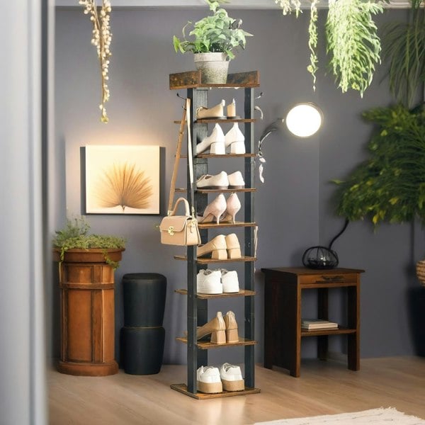 Rafaelo Mobilia 9 Tier Shoe Rack Narrow Brown