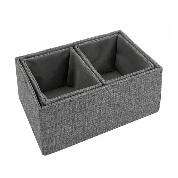 JVL Chroma Rectangular Fabric Storage Baskets for Home Organisation, Set of 3, Grey