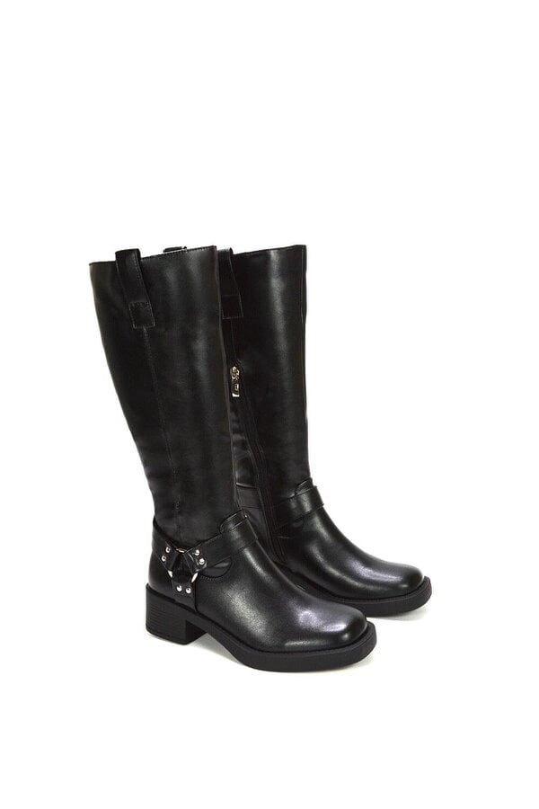 XY LONDON Knee High Biker Mid Block Heel Western Boots