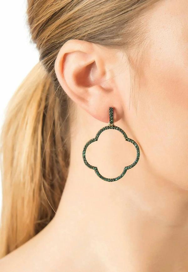 Open Clover Large Drop Earrings Green Gold - LATELITA Earrings