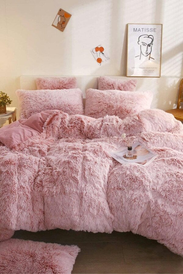 Ezysleep Pink Faux Fur Duvet Cover Set