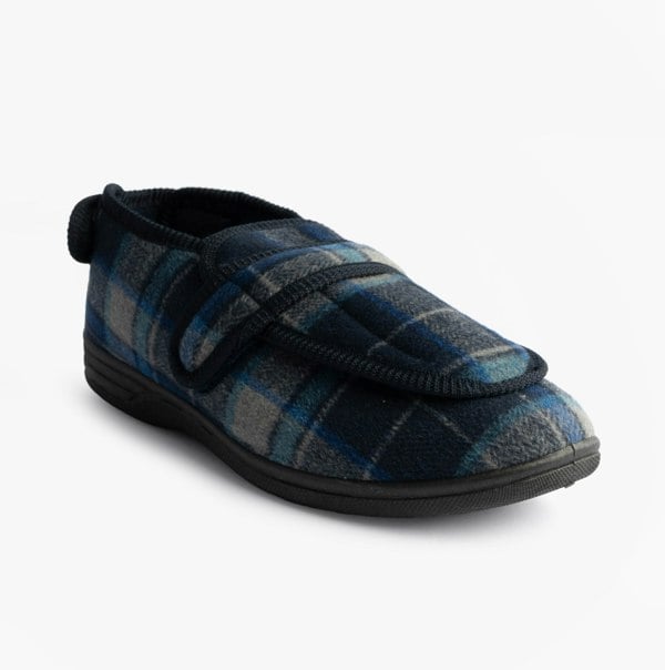 Zedzzz PETER Mens Touch Fasten/Velcro Slippers Navy Blue Check