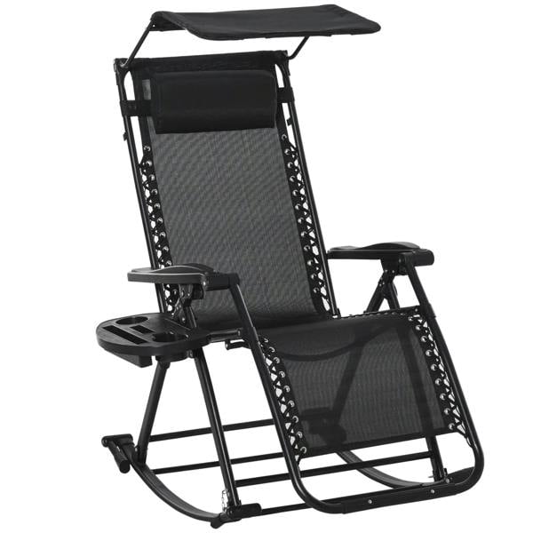 Black folding rocking sun lounger chair with adjustable back and headrest