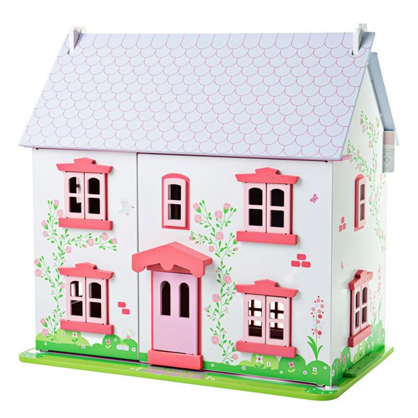 Bigjigs Toys Rose Cottage, Two-Storey Wooden Dolls House With Furniture