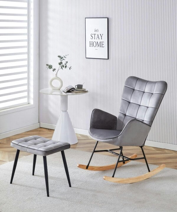 Kosy Koala Rocking chair recliner lounge with footstool grey velvet sofa living room furniture