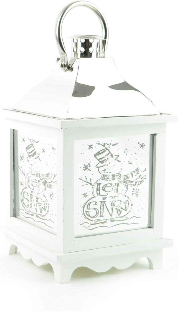 17cm White Wooden Christmas Lantern with Warm White LED Light and Let It Snow Design image 5