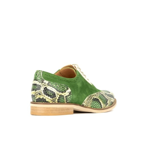 Embassy London Vivienne - Green Snake - Women's almond toe lace up leather oxfords with broguing