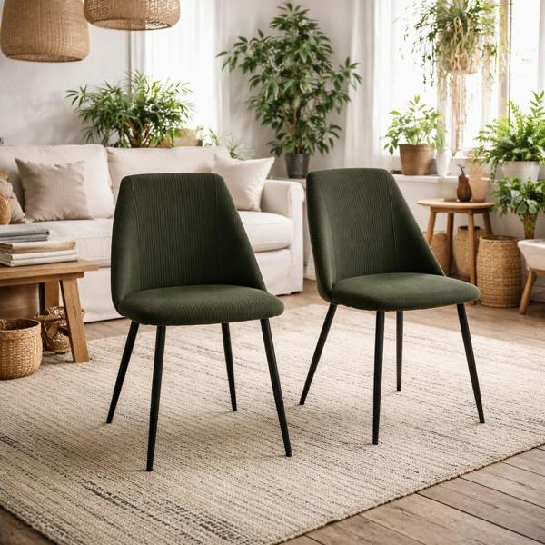 Wyld Haus Set of 4 Svendborg Olive Green Upholstered Dining Chair Black Metal Legs
