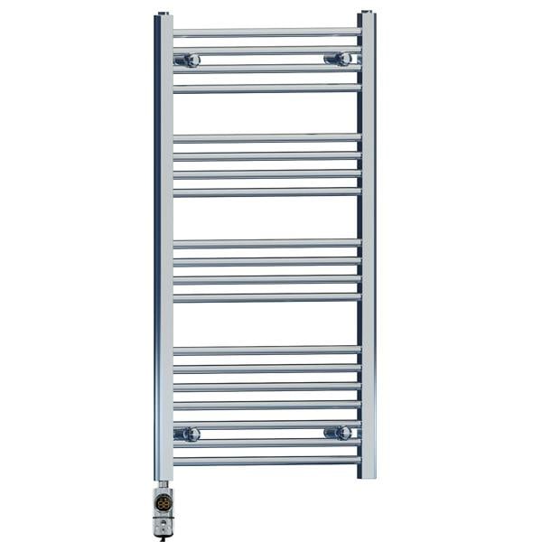 MYHOMEWARE 600 x 1000 mm Chrome Electric Bathroom Towel Rail Radiator Heater With AF Thermostatic Electric Element Pre-Filled