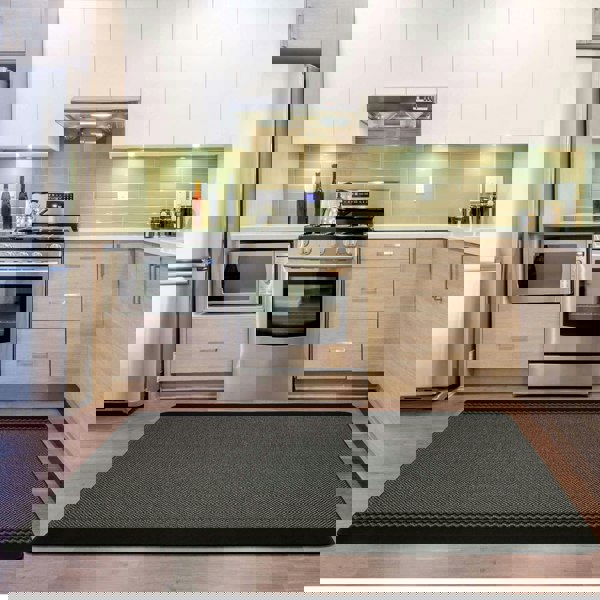 Machine Washable Designer Mats | Bordered Line Design Black