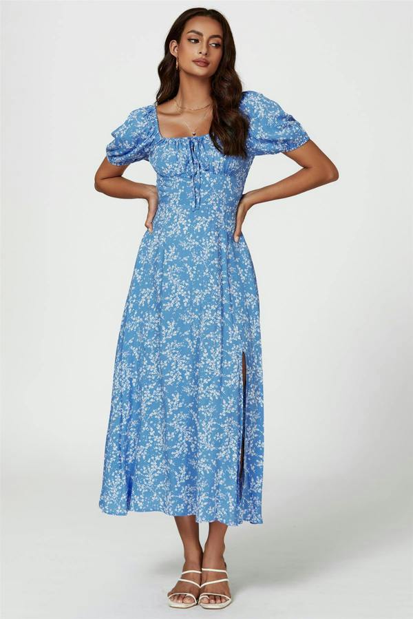 FS Collection Floral Print Maxi Dress In Blue