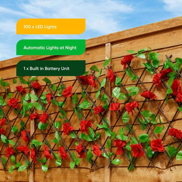 Gardenwize Solar Garden Trellis – Red Flower Trellis with LED Lights