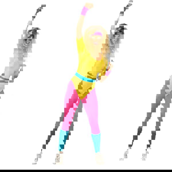 Bristol Novelty Womens Aerobics Girl Costume - Yellow/Pink/Blue