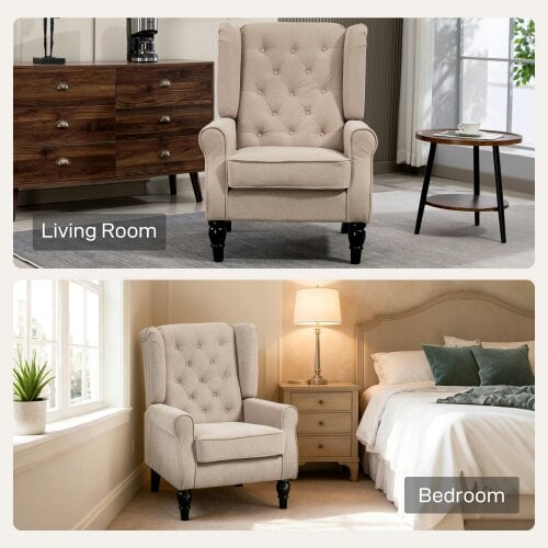 Wyld Haus Nobael Beige Retro Wingback Accent Chair With Diamond Button Tufted Upholstery