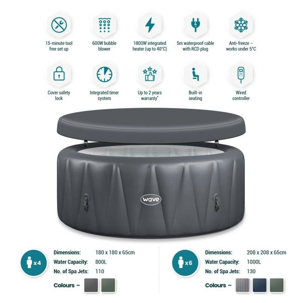 Wave Atlantic | 4-6 Person Inflatable Hot Tub | Integrated Heater