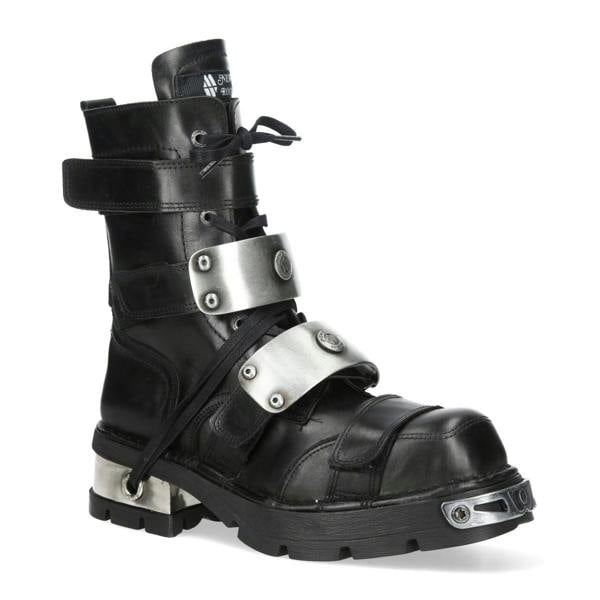 New Rock Metallic Black Leather Gothic Punk Rock High Boots - MET048-C9