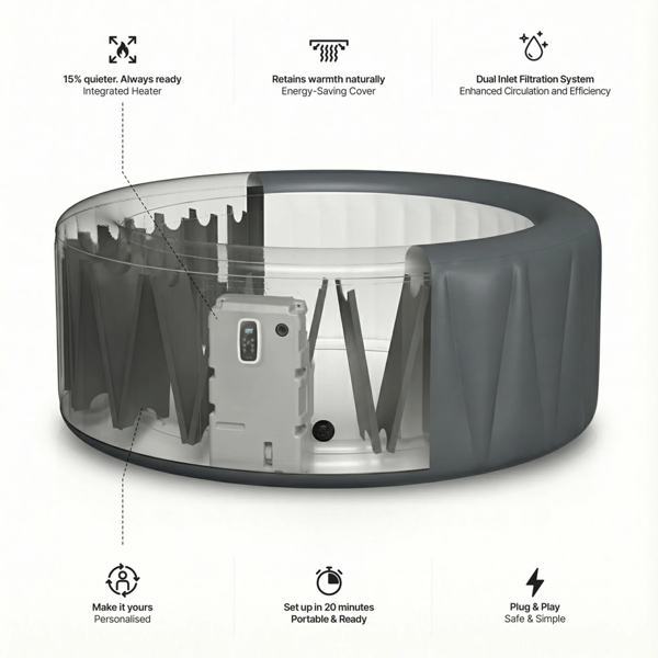 Wave Atlantic | 4-6 Person Inflatable Hot Tub | Integrated Heater