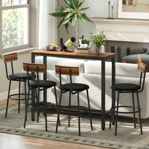 Wyld Haus Bazila Rustic Brown Wood Effect Rectangular Bar Table Industrial Breakfast Dining Design