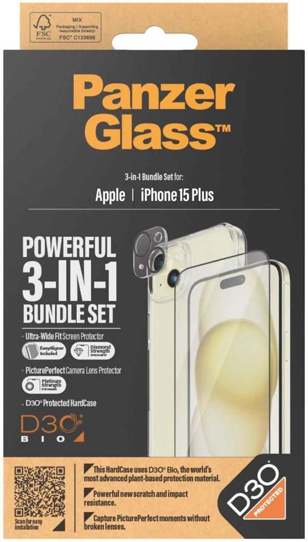 PanzerGlass Panzer Glass Powerful 3 in 1 Bundle Set for iPhone 15 Plus 6.7" Clear - B1174+2811
