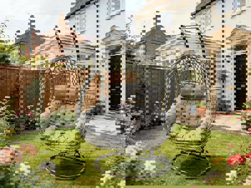 Fimous Indoor Outdoor Patio Rattan Two Seater Egg Hanging Chair Garden With Grey Thick Cushion