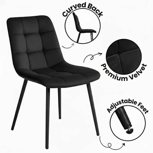 Kosy Koala Black Glass Dining Table Set With 6 Black Velvet Chairs For Dining Room And Kitchen Furniture