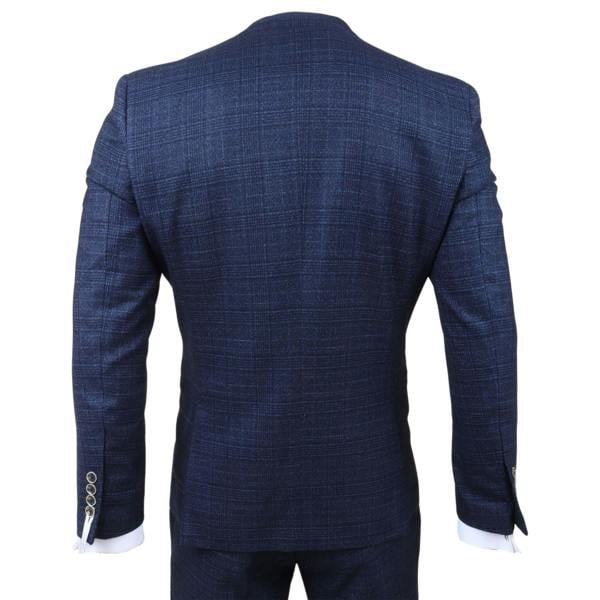 Infinity Leather Men's Blue Plaid Check 3 Piece Slim Fit Formal Wedding Suit