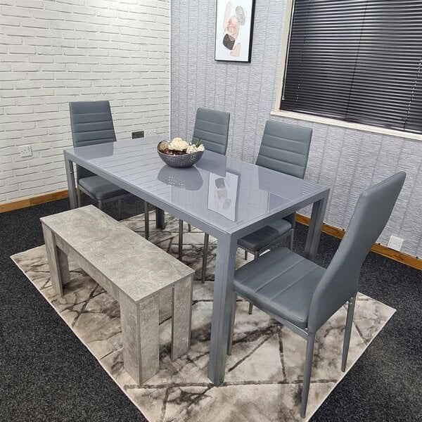 Kosy Koala Dining Table Set with 4 Chairs, and a Bench Dining Room and Kitchen table set of 4, and Grey Bench