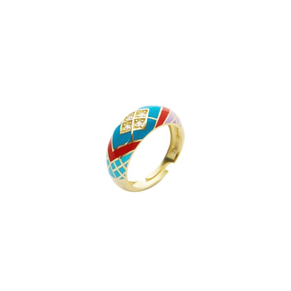 Spero London Enamel Blue Five Color Sterling Silver Dome Ring