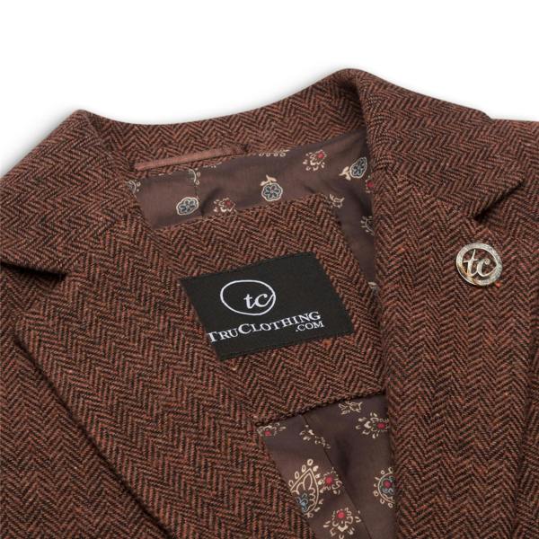 TruClothing Women's Rust Brown Herringbone Wool Tweed Check Blazer
