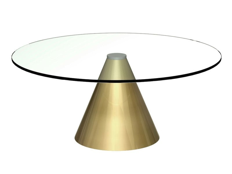Oscar Small Circular Coffee Table with Clear Glass Top and Brushed Brass Conical Base by Gillmore British Design © GillmoreSPACE Ltd