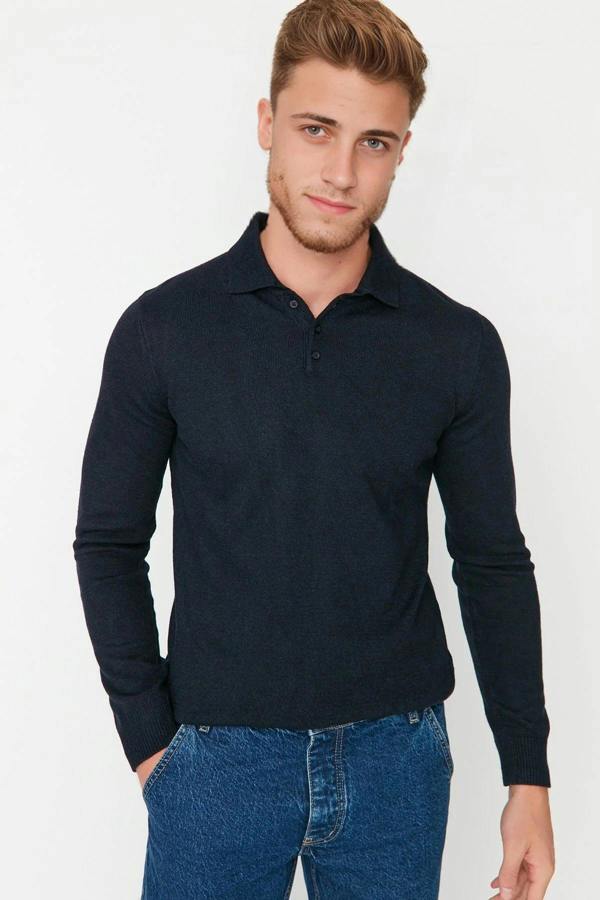 WOVCOR Polo Neck Buttoned Smart Knit Men's Sweater