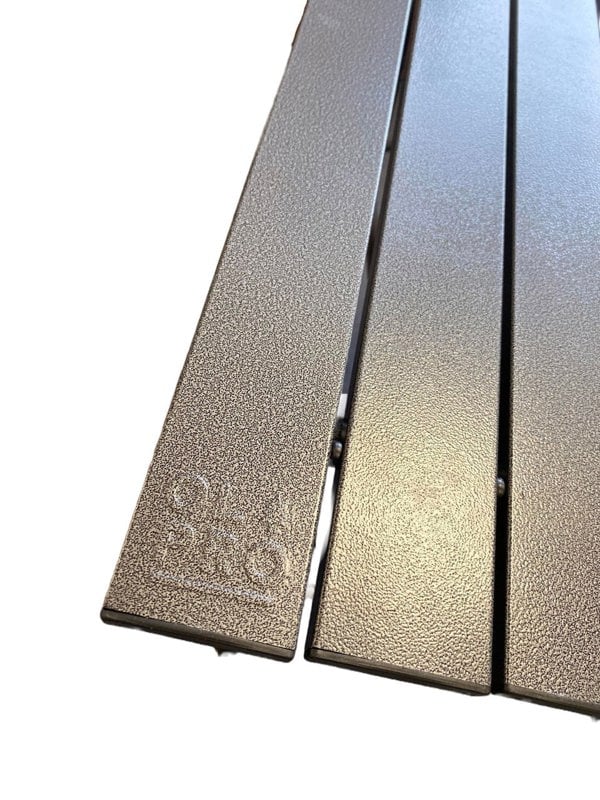 A closeup image of the embossed OLPRO logo included on the Folding Camp Table.