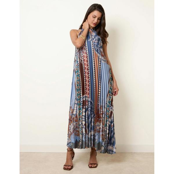 Blue Vanilla Satin Pleated Dress
