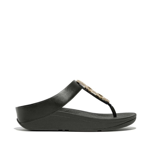 FitFlop FINO CRYSTAL-CHAIN Womens Toe Post Sandals Black