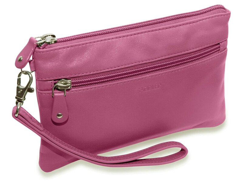 SADDLER SCARLETT Leather Zip Top Mini Clutch - Phone Holder with Detachable Wrist Strap - RFID Protected