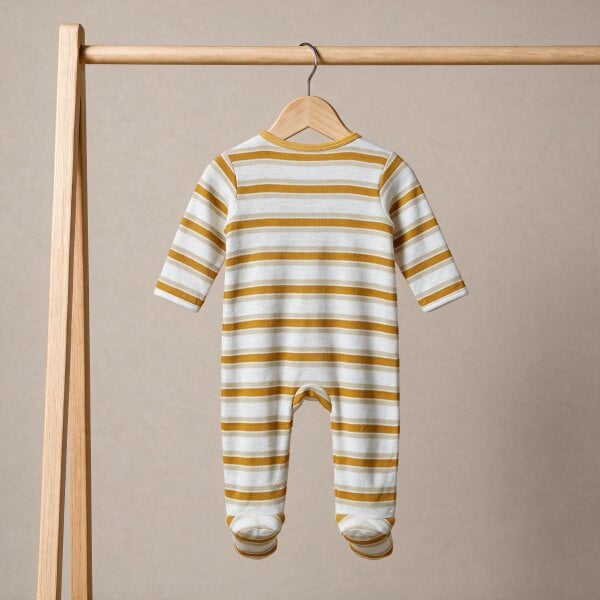 Mini Cuddles Striped Sleepsuit (Mustard & White)