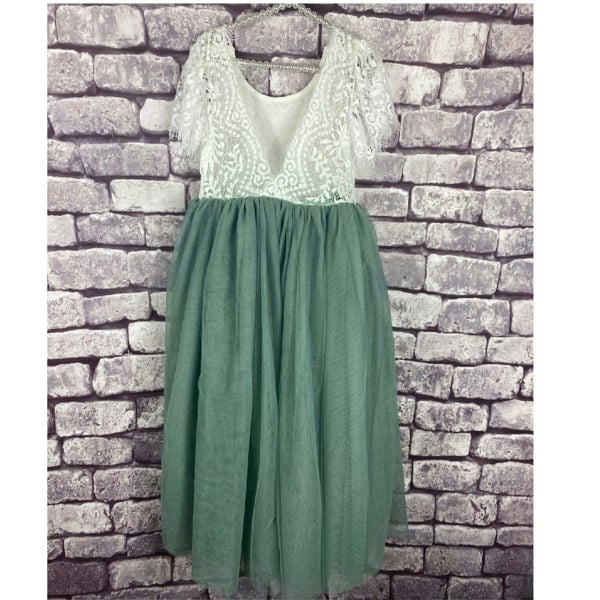UK Flower Girl Boutique Bohemian Flutter Dress - Sage Green