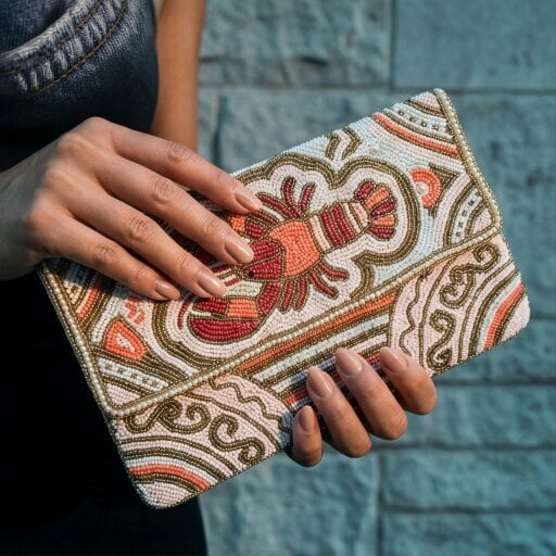 Gold Trip Lobster Beaded Clutch Bag