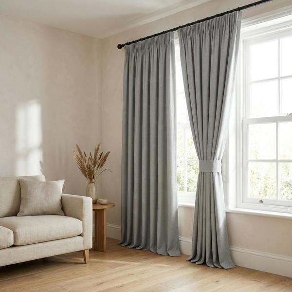Prima made-to-measure curtains in Grey, styled in a living room