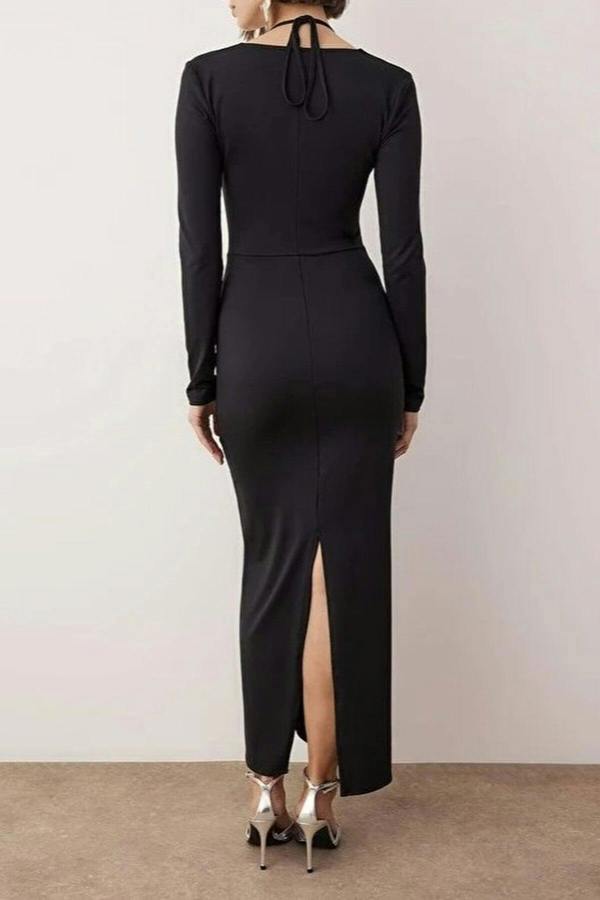 WOVCOR Maxi Evening Dress with Halter Neck Detail