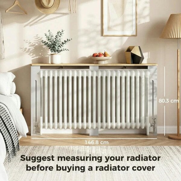 Bobobiy Slatted Radiator Cover, Painted Cabinet with Line Grill Design, 152W × 19D × 81H cm, Grey