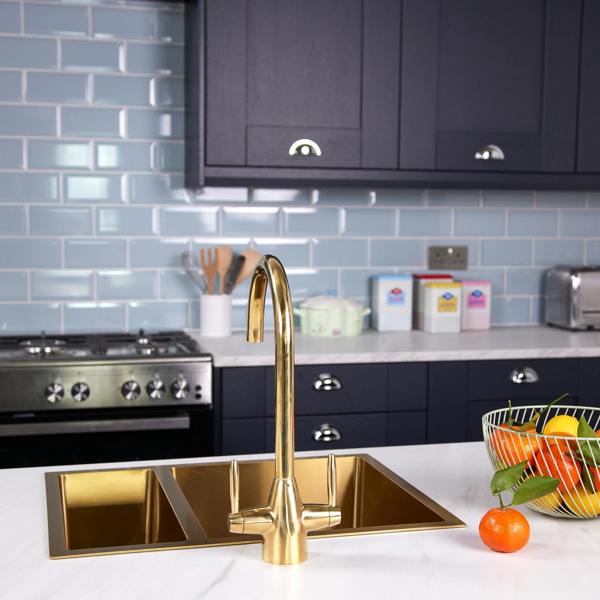 Flode Drammen | Dual Lever Kitchen Mixer | Polished Brass Finish