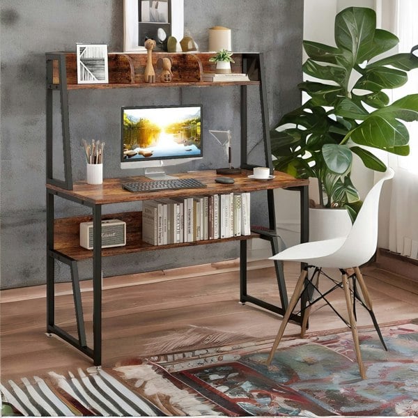 Rafaelo Mobilia 3 Tier Industrial Writing Desk Rustic Brown