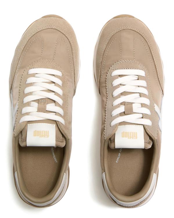 FitFlop Womens Retro - Q FF Fabric/Suede Trainers - Cappuccino/Cream E08 | CHO | Designer Womens Trainers