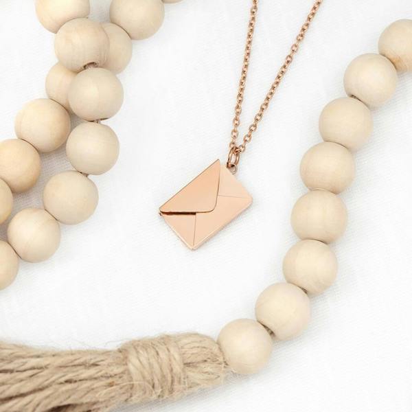 Personalised Secret Message Gold Envelope Necklace - alternative angle