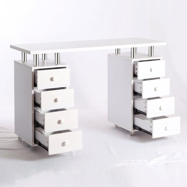 8-drawer Manicure Station Nail Beauty Table on Wheels for Salons Living and Home