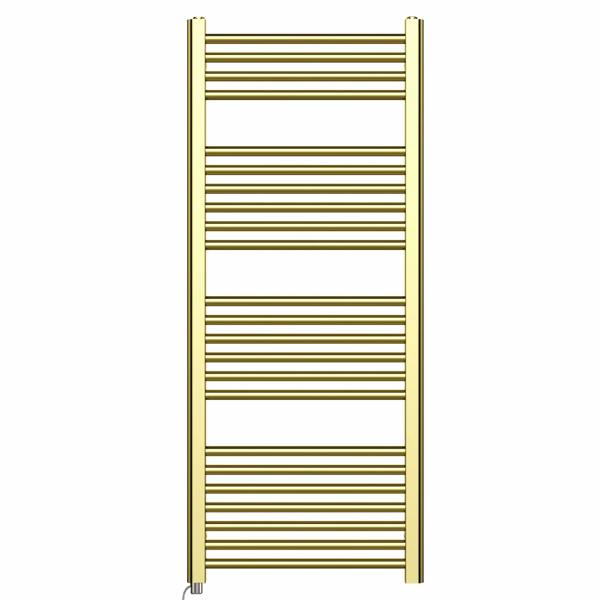MYHOMEWARE 500 x 1200 mm Shiny Gold Electric Bathroom Towel Rail Radiator With Manual Electric Element Pre-Filled Standard Element