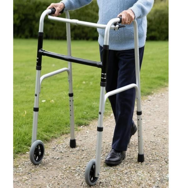 Gr8 Home Folding Walking Frame Lightweight Aluminium Walker Adjustable Zimmer With Wheels