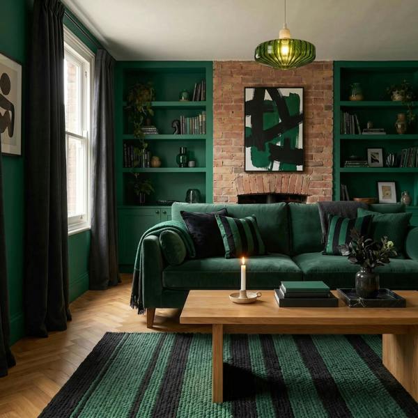 Emerald Green Ribbed Glass Pendant Light Shade with Flat Round Shape Image 6